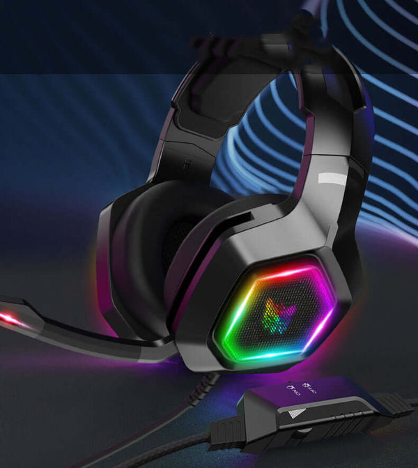Ultimate Gaming Headset with RGB lighting for immersive sound and comfort during gameplay.