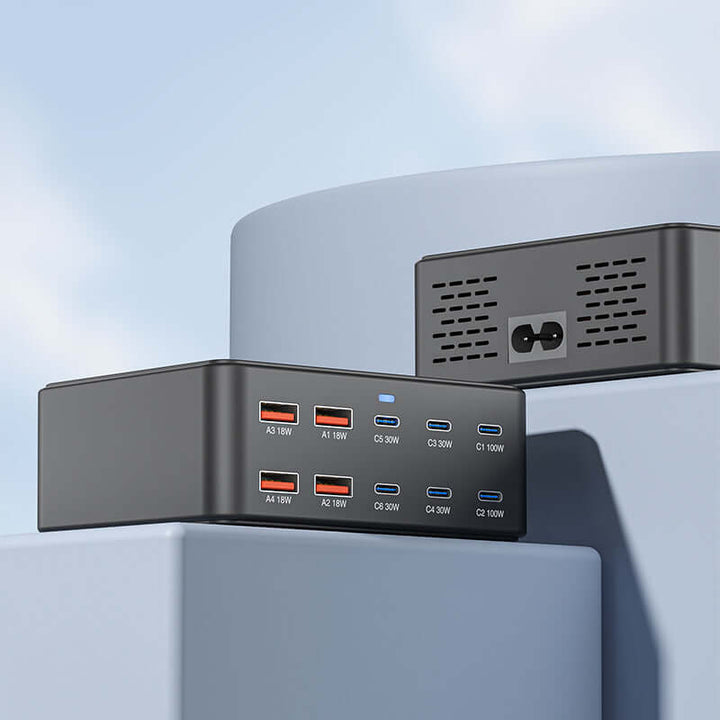 Blazing Speed Power Hub with multiple ports for rapid charging of devices, enhancing connectivity and reducing battery anxiety.