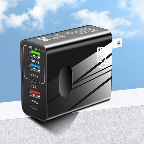 Speedy Multi-Port Charger with multiple USB ports for fast charging all devices simultaneously.