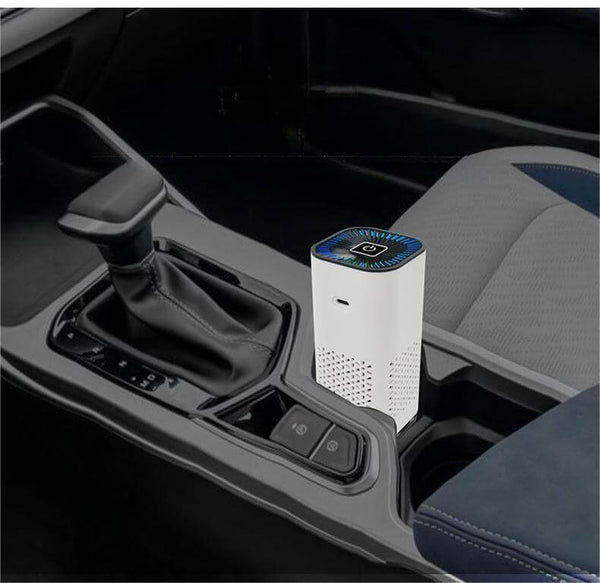 Breathe Easy Car Purifier sitting in car console for fresh, clean air during every drive.