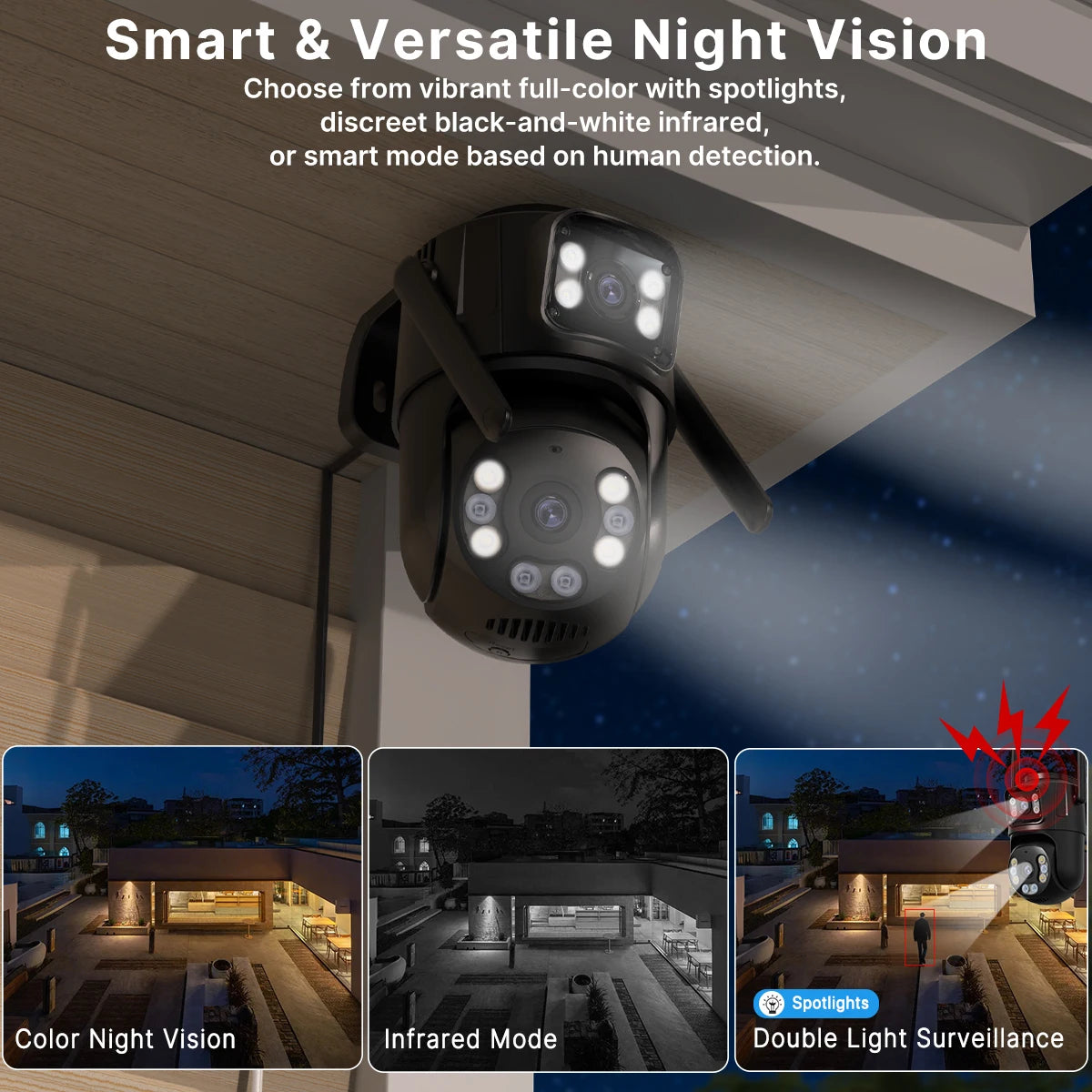 AI Dual-Lens Outdoor Security Camera — 360° Tracking & Color Night Vision