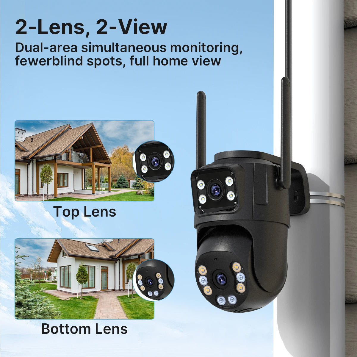 AI Dual-Lens Outdoor Security Camera — 360° Tracking & Color Night Vision