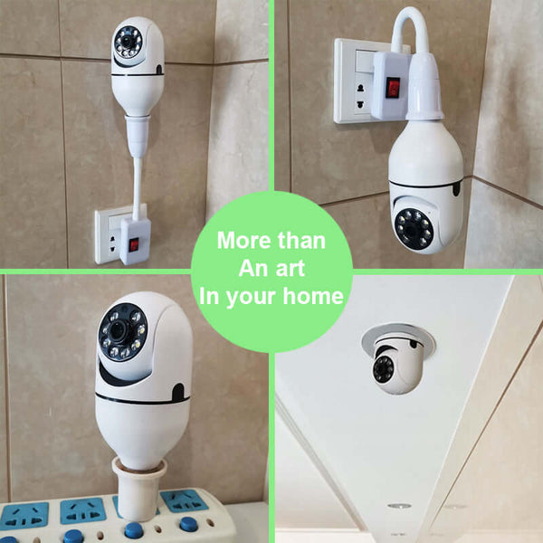 Smart Security Light Camera mounted in various home settings, showcasing its design and functionality for enhanced safety.
