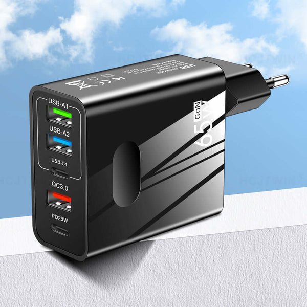 Speedy Multi-Port Charger with multiple USB ports for fast charging on the go.