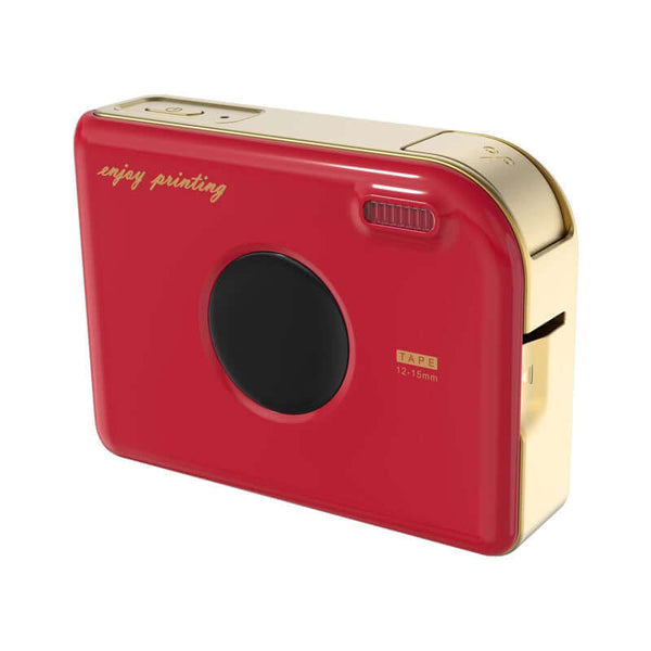 Pocket Smart Printer in red and gold, perfect for labeling and organizing anywhere, anytime.